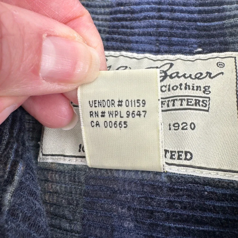 Eddie Bauer Corduroy Shirt Mens Large Blue Green Plaid Long Sleeve Button Down